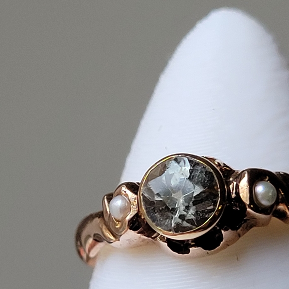 Antique Victorian 10K Rose Solid Gold with Rose Cut Sapphire and Seed Pearls - Picture 3 of 16